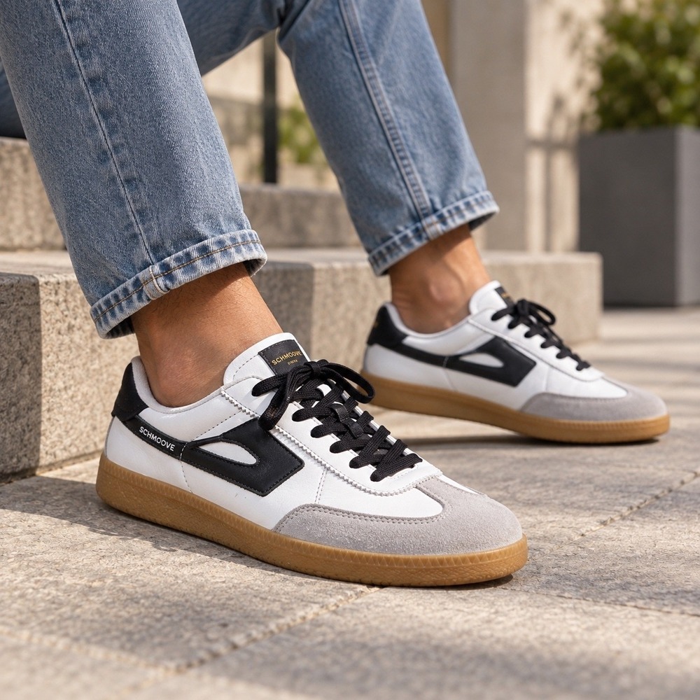 Schmoove Sneakers Mens 10 White Spark Clay Leather Gum Sole Low Top Trainers